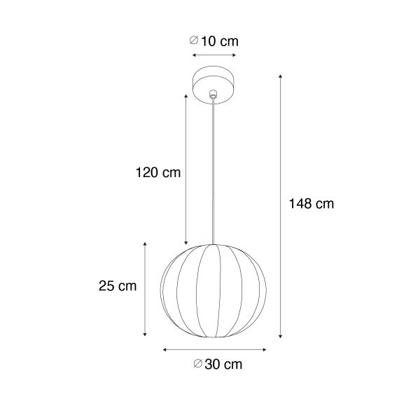 Pendelleuchte Maße: Baldachin 10 Zentimeter Durchmesser, Kabellänge 120 Zentimeter, Schirm 30 Zentimeter Durchmesser. Gesamthöhe 148 Zentimeter.