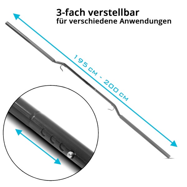 Dreifach verstellbare Teleskopstange für verschiedene Anwendungen mit einer Länge von 195 Zentimeter bis 200 Zentimeter