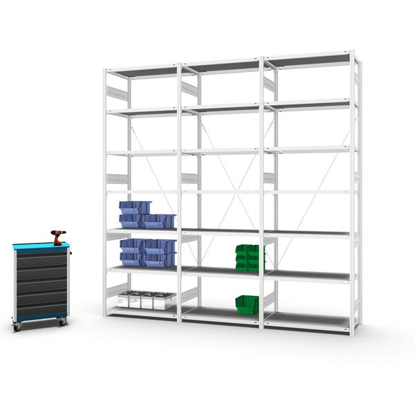 PROREGAL Fachbodenregal Stecksystem T-Profil Heavy-Duty Grundregal HxBxT 300 x 100 x 50 cm 7 Ebenen Fachlast 330 kg Einseitig Nutzbar Lichtgrau