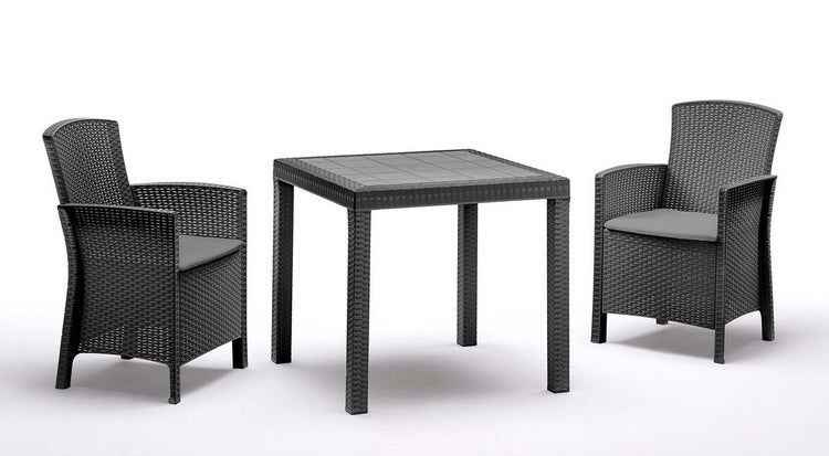 BICA Lido Wetterfestes Balkonset 3-tlg. mit 2 Sessel inkl. Sitzkissen und Tisch Dallas Graphit