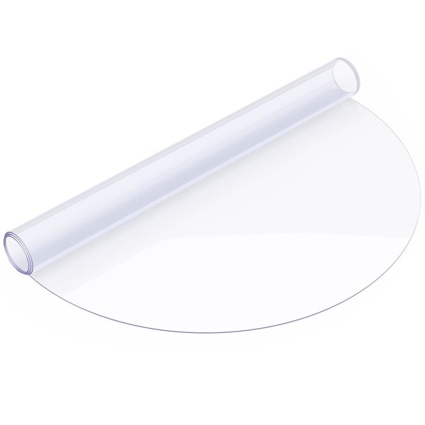 Transparente Bodenschutzmatte aus Kunststoff, teilweise aufgerollt.