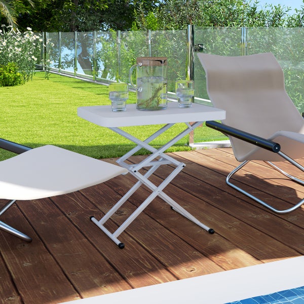 Outsunny Beistelltisch Garten höhenverstellbar Gartentisch, klappbar Balkontisch aus Kunststoff, rechteckig Kaffeetisch 50kg belastbar, 65x45x70H cm Sofatisch für Outdoor Indoor Balkon Terrasse Weiß
