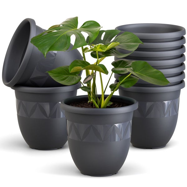Plastard Übertopf 10er-Set Ø 27 x 22 cm – Anthrazit | Stilvolle Pflanzgefäße für Haus und Garten