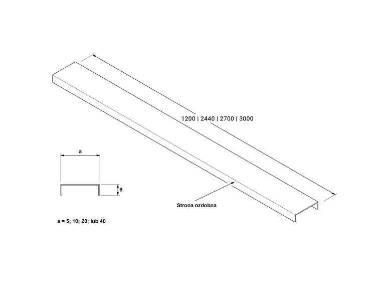 Technische Zeichnung eines U-Profils mit Abmessungen