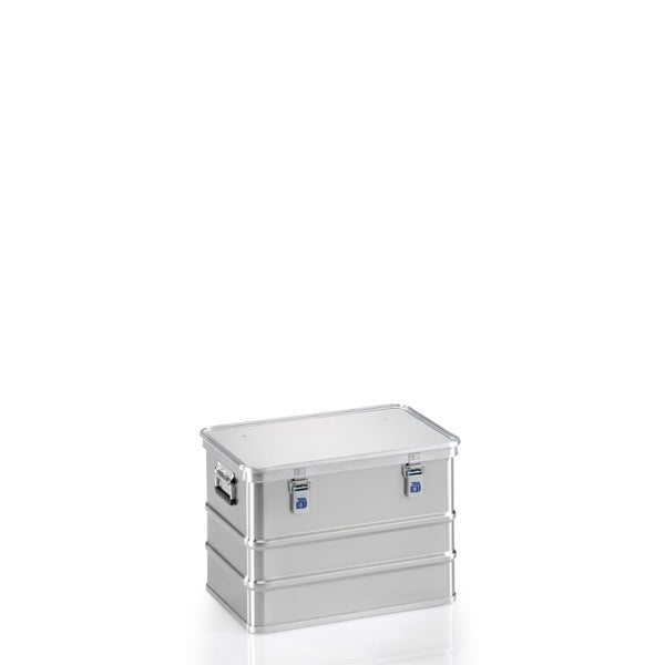 Aluminium Transportbox mit Deckel und zwei Schnappverschlüssen.
