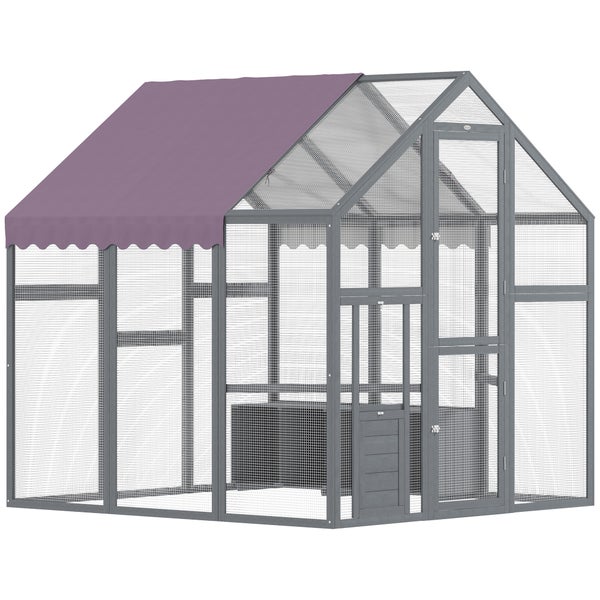 PawHut Hühnerstall Freilaufgehege 1,7x1,8x1,8 m Freigehege mit Schloss Tannenholz Hühnerhaus mit Wasserdichtem, Anti-UV Dach Outdoor Geflügelstall für Hühnerkäfig, 6-8 Hühner, Enten, Kaninchen, Grau