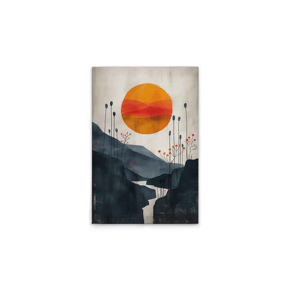 Dekoratives Wandbild mit abstraktem Landschaftsmotiv und Sonne