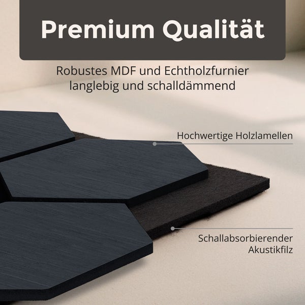 Akustikpaneel aus MDF mit Echtholzfurnier und schallabsorbierendem Akustikfilz.