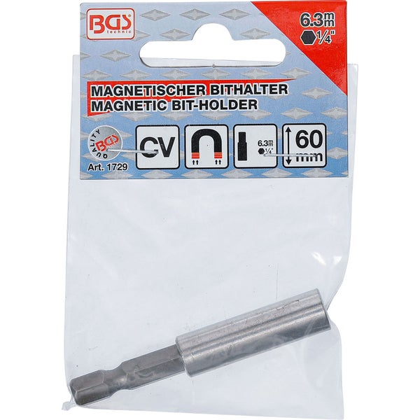 BGS Magnetischer Bithalter Abtrieb Außensechskant 6,3 mm (1/4) 60 mm - 1729