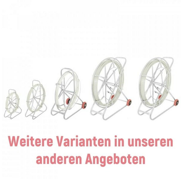 Fünf verschiedene Größen einer Einziehspirale mit Metallgestell und Rädern