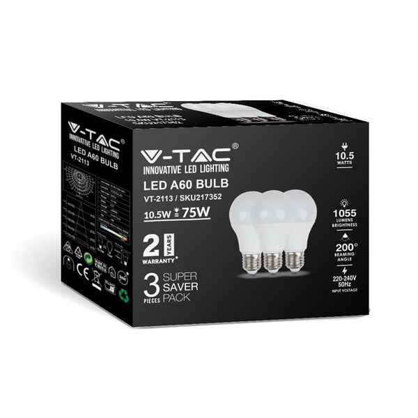 E27 Weiße LED-Lampen - RTL - GLS - 3er-Pack - IP20 - 10.5W - 1055 Lumen - 3000K