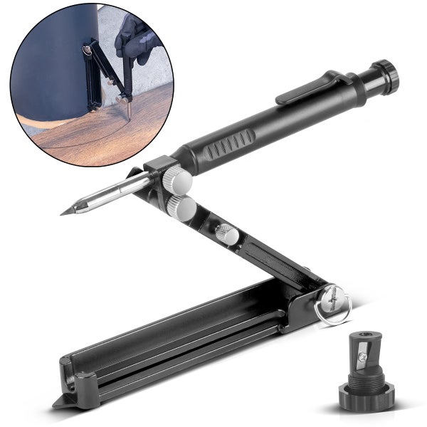 Tieflochmarker aus schwarzem Kunststoff mit langer Metallspitze und Clip zum Markieren in Bohrlöchern.