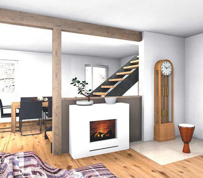 GLOW FIRE Elektrokamin 'Lessing' | Wasserdampf Kamin mit Heizung und Steinrückwand in weiß als Standkamin | HxBxT: 90x110x35 cm