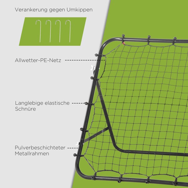 HHOMCOM Fußball Rebounder, Kickback Tor, Verstellbarer Winkel, 96 x 80 x 96 cm, Metallrohr, PE Gewebe, Schwarz