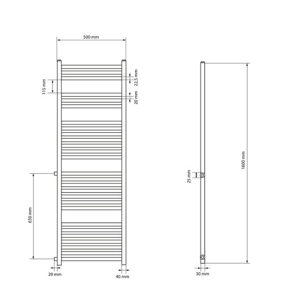 ECD Germany Renovierungsheizkörper Austausch - 500 x 1600 mm - Weiß - gerade mit Seitenanschluss 650 mm - Badheizkörper Heizkörper Handtuchwärmer Handtuchtrockner Designheizkörper
