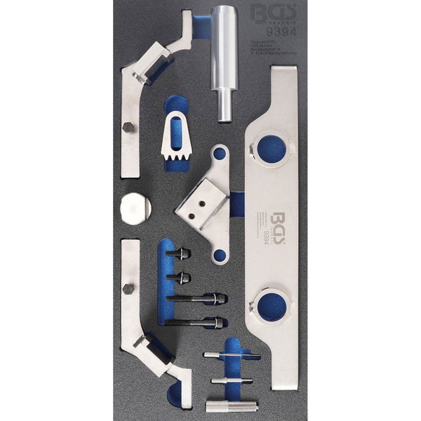 Motor-Einstellwerkzeug-Satz von BGS technic in einer Schaumstoffeinlage mit BGS technic Logo, Einstellwerkzeugen, Bolzen und Halterungen.