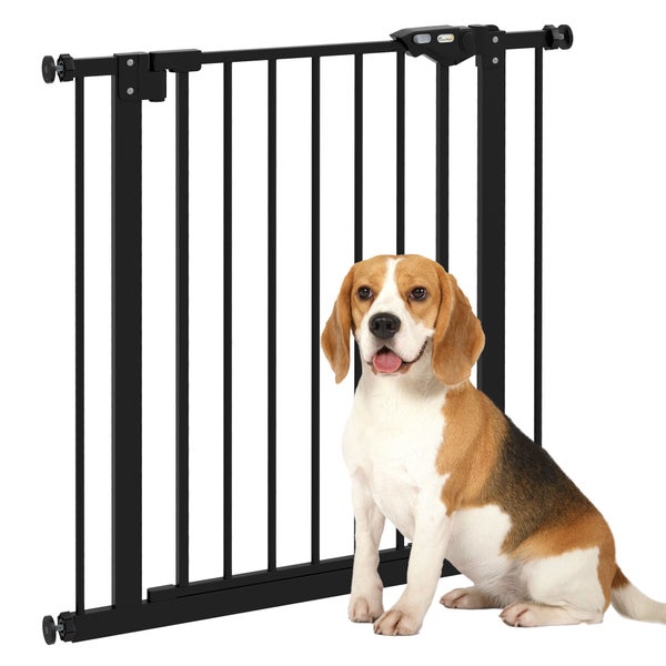 PawHut Türschutzgitter Hunde, Absperrgitter, 74-80 cm, Treppenschutzgitter für Haustier, Schutzgitter ohne Bohren, Metall, Kunststoff, Schwarz