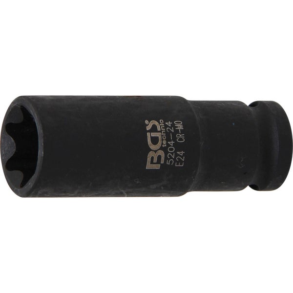 BGS Kraft-Steckschlüssel-Einsatz E-Profil, tief Antrieb Innenvierkant 12,5 mm (1/2) SW E24 mm - 5204-24