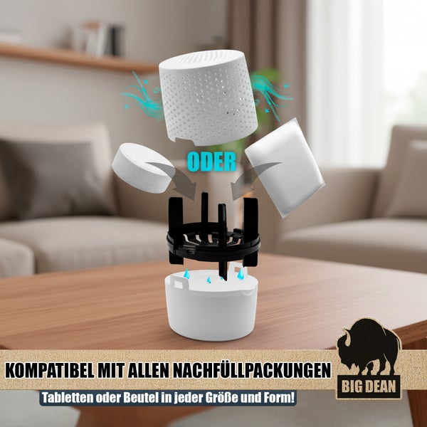 Explosionsansicht eines Luftbefeuchters, kompatibel mit allen Nachfüllpackungen