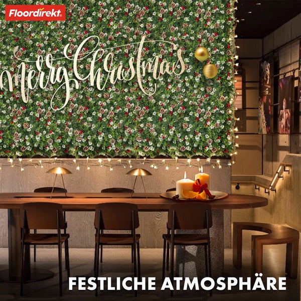 FLOORDIREKT Pflanzenwand - Festive - Kunstpflanzenwand zur Dekoration - Weihnachtlich - 50 x 50 cm