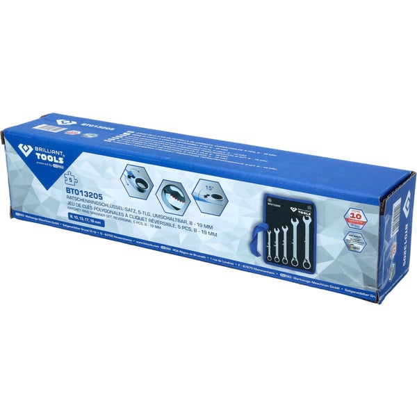 Brilliant Tools Ratschenringschlüssel Satz, 5-teilig, 8 bis 19 Millimeter