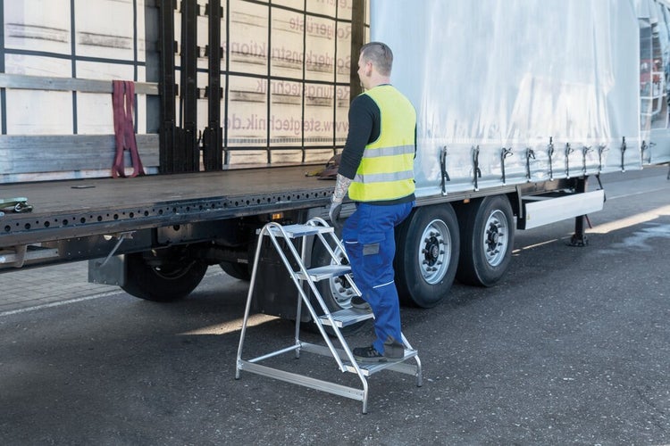 PROREGAL Arbeitspodest Einseitig Begehbar 4 Stufen Aluminium Geriffelt Rutschfeste Kunststoffschuhe