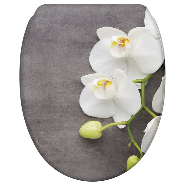 Toilettensitz mit Steinoptik Oberfläche und Orchideen Motiv