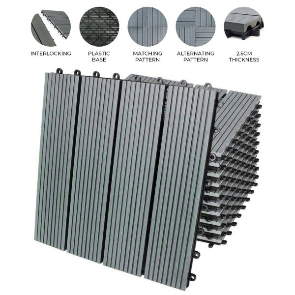 66 Terrassenfliesen WPC 30 x 30 cm - Grau