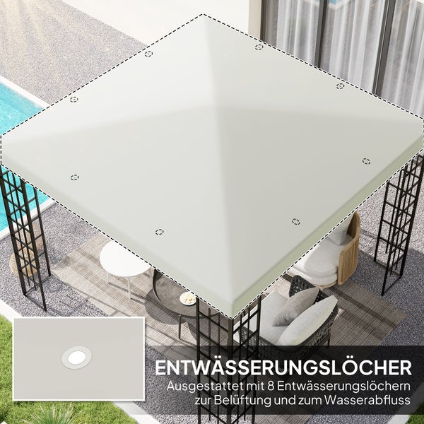 Outsunny Ersatzdach für Pavillon 3 x 3 m, wasserdicht Pavillondach, Ersatzbezug für Gartenpavillon, Ersatzteile aus Oxford-Stoff, 370 g/m², Hellgrau