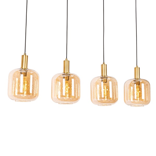 Vierflammige Hängeleuchte mit Glaslampenschirmen und Metallelementen