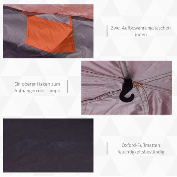 Outsunny Quick-Up-Zelt, Doppelwandzelt, Polyester + Glasfaser,  275 x 275 x 170 cm, Polyester, Glasfaser, Oxford-Gewebe, Orange + Blau