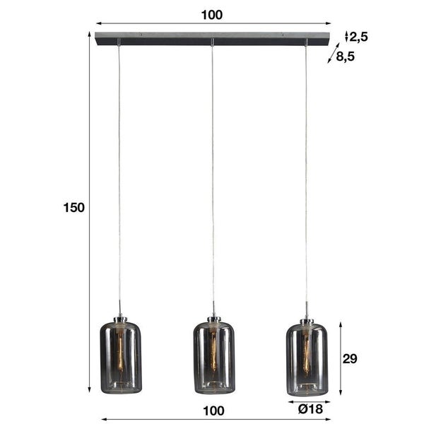 famlights | Pendelleuchte Willi aus Metall und Glas in Chrom 3xE27