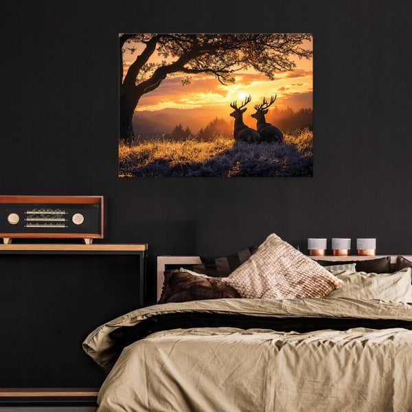 Leinwandbild Hirsch Wald Leinwand Bilder Wandbild Wohnzimmer 60X40 cm
