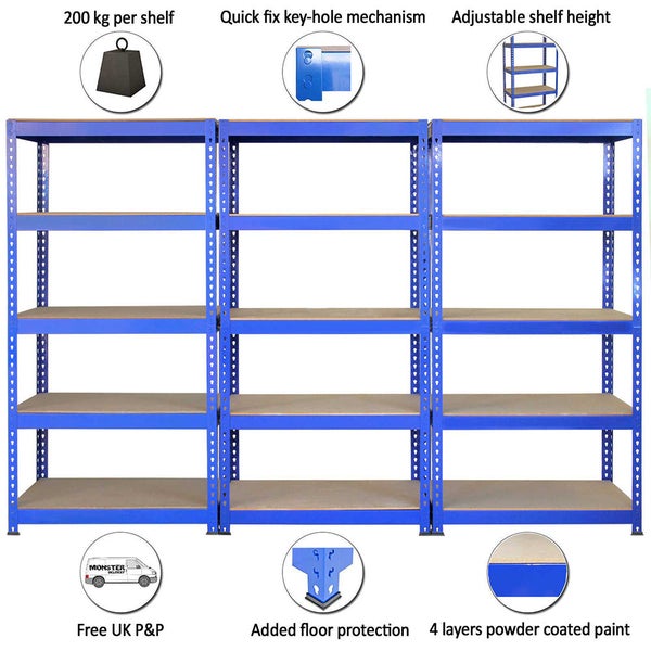 Q-Rax Lagerregal Blau - 90cm x 180cm x 50cm