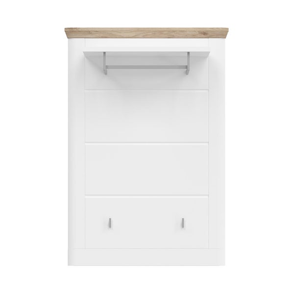 Michigan Wandgarderobe 1 Ablage, 1 Kleiderstange, 2 Kleiderhaken matt weiß,Eiche dekor,weiß. 79 X 32 X 114 cm