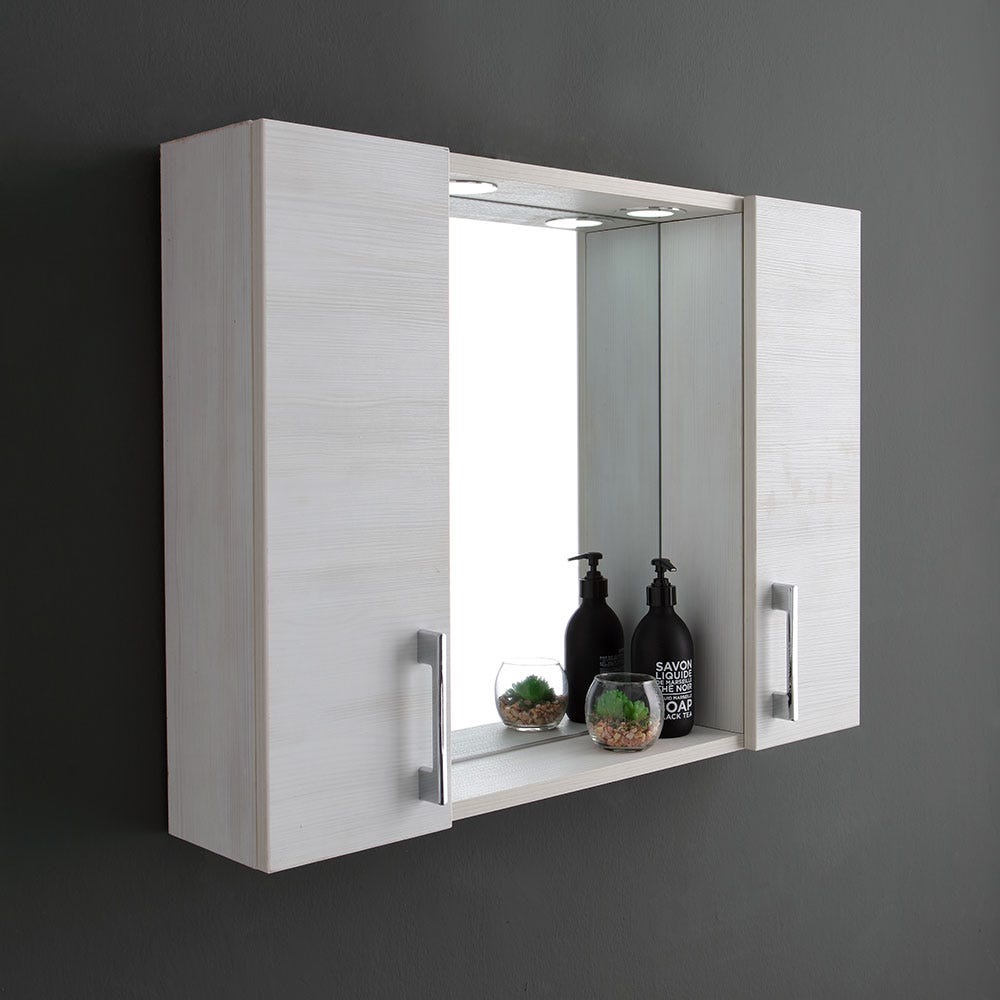Spiegelschrank in weißer Eichenholzoptik mit zwei Seitenschrank