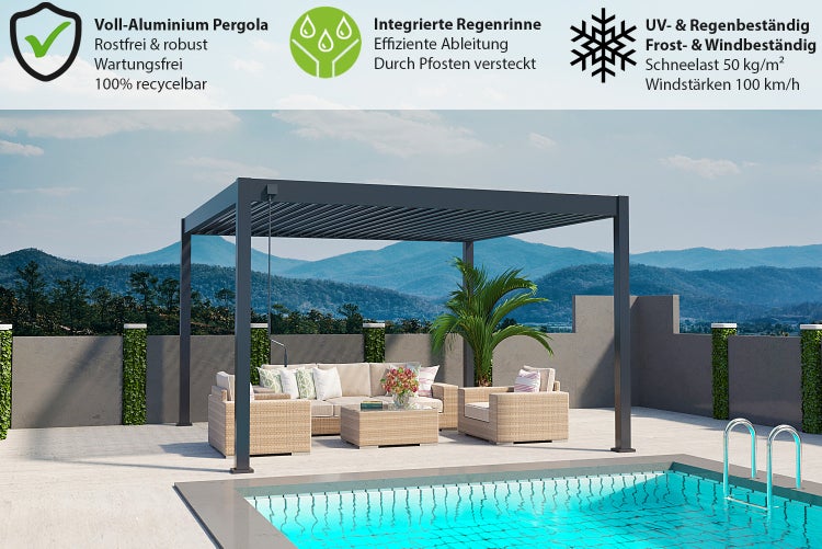 Weide Deluxe Plus Aluminium Pavillon 4 x 4 M Anthrazit Pergola Freistehend