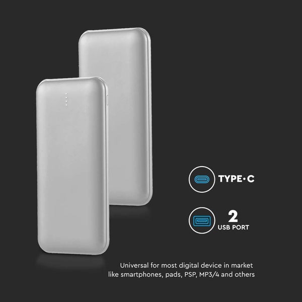 LED Display Power Banks - Silbernes Gehäuse - 10000mAh