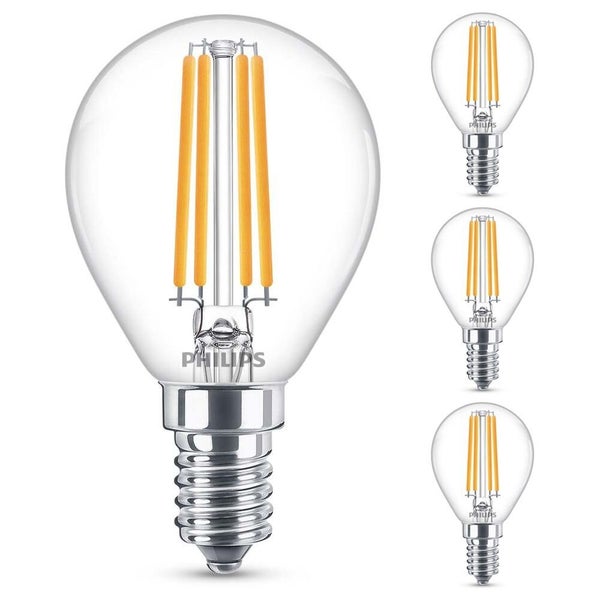 Philips LED Lampe ersetzt 60W, E14 Tropfenform P45, klar, warmweiß, 806 Lumen, nicht dimmbar, 4er Pack