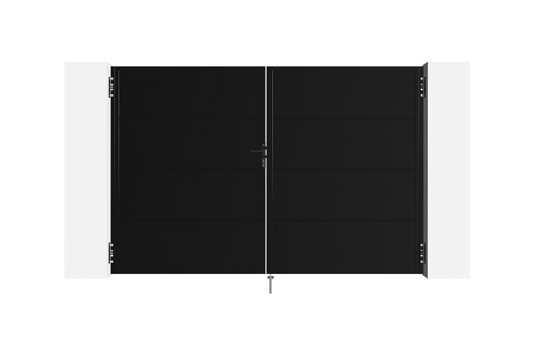 Schwarzes Gartentor mit horizontalen Paneelen