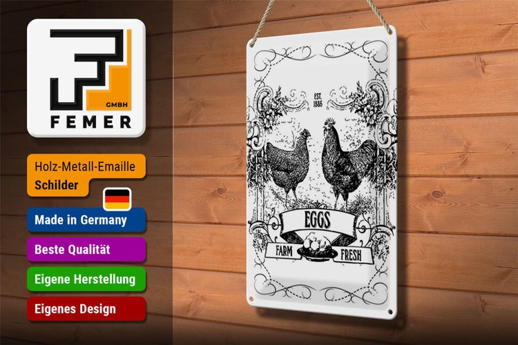 Blechschild Spruch 20x30cm EGGS farm fresh est. 1886