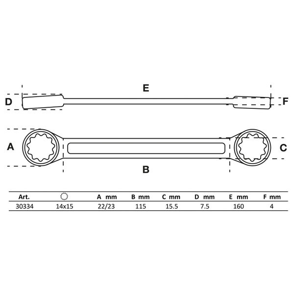 BGS Doppel-Ringschlüssel extra flach SW 14 x 15 mm - 30334