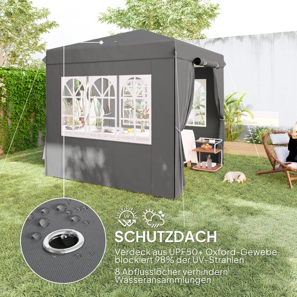 Outsunny Pavillon 2,5x2,5m, wasserabweisend Stabil Winterfest Pop-up Faltpavillon, UV Schutz 50+, Faltbar Partyzelt Gartenzelt mit 4 Seitenteilen Tasche Gartenpavillon für Camping Garten, Dunkelgrau