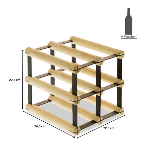 PROREGAL Modulares Weinregal Vinotega Mod Metal HxBxT 22,5 x 22,5 x 24,5 cm 2 x 2 Flaschen Massives Kiefernholz Natur