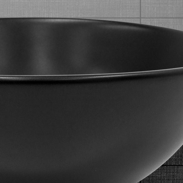 ML-Design Waschbecken aus Keramik in Schwarz matt Ø 420x170 mm mit Ablaufgarnitur, Runde Aufsatzwaschbecken, Moderne Waschtisch, Waschschale mit Überlauf und Abflussloch, Waschplatz Handwaschbecken