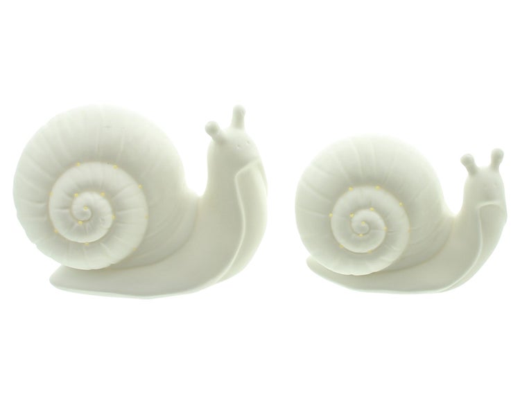FRANK FLECHTWAREN | LED-Schnecke White, 2er Set, PORZELLAN, KUNSTSTOFF, 11,5 x 7 x 8,0 cm, 13,5 x 8 x 10 cm