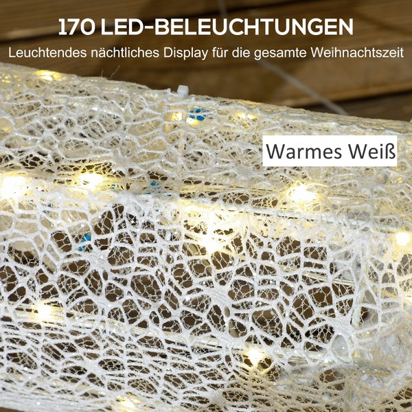 Outsunny LED Rentier und Schlitten Weihnachtsdeko mit 170 Lichtern, Weihnachtsbeleuchtung Hirsch Deko für Indoor, Outdoor, Weiß