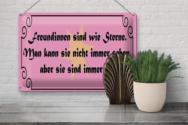 Blechschild Spruch 30x20cm Freundinnen wie Sterne immer da