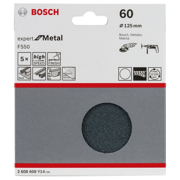 Bosch Schleifblatt F550 Expert for Metal 125 mm 60 ungelocht klett 5er-Pack - 2608608Y14