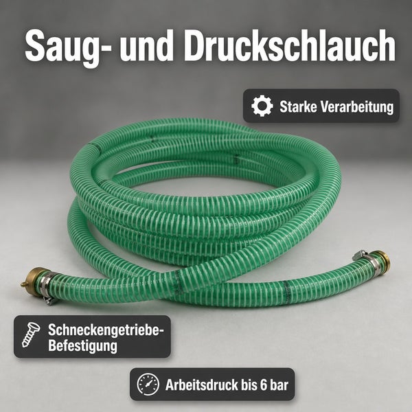 Saug- und Druckschlauch mit Messinganschluss für Pool, Teich und Landwirtschaft mit Schlauchklemme